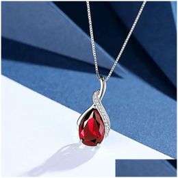 Pendant Necklaces Tear Drop Necklace Blue Red Diamond Women Birthday Fashion Jewelry Gift Will And Sandy Delivery Pendants Dhkiy