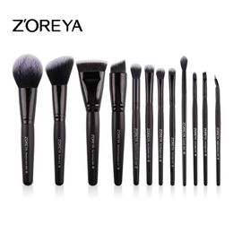 Brushes ZOREYA Luxury Black Pro Makeup Brushes Set Face Cosmetic Foundation Powder Blusher Eyeshadow Make Up Brush Tool maquillage femme