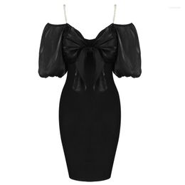 Casual Dresses Babatique 2023 Arrival Fashion Sexy Women Designer Black Mini Bodycon Bandage Dress Ladies Short Sleeve Party