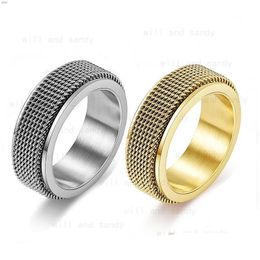 Band Rings Stainless Steel Mesh Ring Rotary Decompression For Men Women Hiphop Fashion Fine Jewellery Drop Delivery Dhb6N