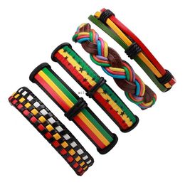 Charm Bracelets Women Men Mtilayer Rainbow Leather Rope Bracelet Adjustable Hip Hop Jewelry Vintage 5Pcs/Set Braided Bangle Cuff Fas Dhn2J