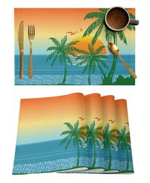 Table Mats Coconut Trees Sunset Seagulls Sea Water Dining Placemat Tableware Kitchen Dish Mat Pad 4/6pcs Home Decoration