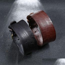 Bangle Steampunk Wide Leather Cuff Retro Pin Buckle Bracelet Wristband For Men Women Fashion Jewelry Drop Delivery Bracelets Dh6Wf