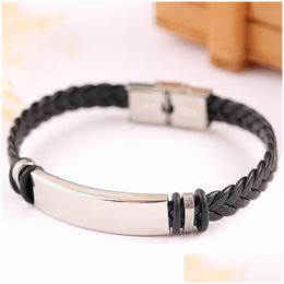 Charm Bracelets Stainless Steel Tag Braid Bracelet Weave Leather Wristband Bangle Cuff Fashion Jewelry 320305 Drop Delivery Dhe5K
