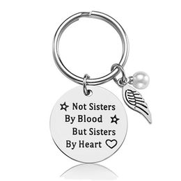 Key Rings Stainless Steel Wing Charm Letter Not Sister Keychains For Friend Fashion Jewellery Gift Drop Delivery Dhxvh