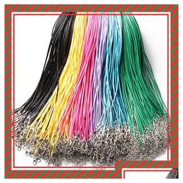 Cord Wire 14 Colours 50Cm Wax Leather Necklace Beading String Rope With Lobster Clasp Bracelets Diy Jewellery Findings Drop Delivery Dhqyn