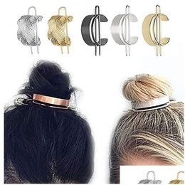 Pony Tails Holder Metal Gold Feather Hairpin Horsetail Hair Updo Curly Fixed Headdress For Women Fashion Jewellery Drop Delivery Hairje Dhytb