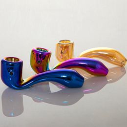 Latest Colourful Rainbow Heady Thick Glass Pipes Portable 7Style Dry Herb Tobacco Philtre Spoon Bowl Smoking Bong Holder Waterpipe Hand Holder Tube DHL