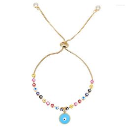 Link Bracelets ZHINI Personality Design Gold Colour Adjustable Chain Bangles For Women Ethnic Colourful Eye Pendant Bracelet Jewellery Gift