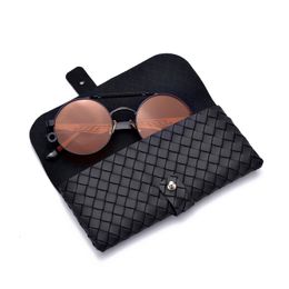 Sunglasses Cases 1pc Twist Braided Leather Glasses Case Snap Rope Belt Portable Storage Box Bag 230605