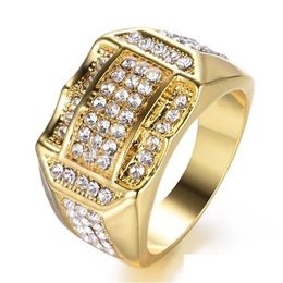 Cluster Rings Hip Hop Diamond Fl Crystal Gold Iced Out Band Ring For Women Men Motorcycle Style Fashion Jewellery Will And Sandy Drop D Dhmsv