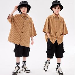 Stage Wear Kids Hip Hop Clothing Brown Shirt Short Sleeve Top Casual Summer Cargo Shorts For Girl Boy Jazz Dance Costumes Outfit Clothes