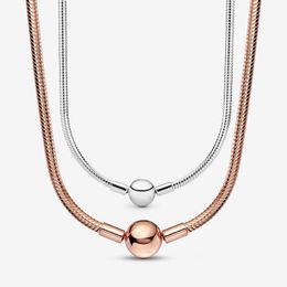 Women Mens Snake Chain Necklace for Pandora 925 Sterling Silver Party Jewellery designer Necklaces 18K Rose Gold Couple necklace with Original Box Set wholesale