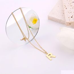 Pendant Necklaces Initials Letter Name Necklace For Women Men Gold Color Square Alphabet Charm Box Link Chain Couple Jewelry Drop De Dh1Kc