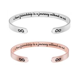 Cuff Stainless Steel Bangle Bracelet Engraved Letter A True Friendship Is Journey Without An End Inspirational Word Bracelets For Me Dhyng