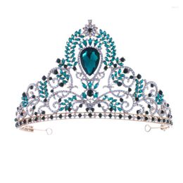 Hair Clips Green Crystal Crown Gold Colour Rhinestone Tiaras And Headband Jewellery For Women Accessories Halloween Prom Dress Party Headpiece