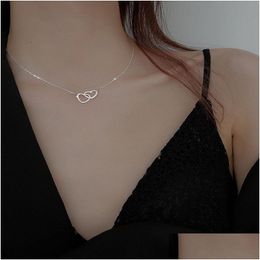 Pendant Necklaces Gold Sier Color Geometric Double Heart Necklace Simple Love Hollow Female Clavicle Chain Jewelry Gifts Cho Dh8Rv