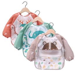 Bibs Burp Cloths Baby Bandana cute colorful cartoon waterproof elongated sleeves baby feeding bib G220605