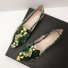 Flats for Women Snake Skin Green Black Shoes for Ladies Small Size 33 34 Pointed Head High Quality Pu Leather Comfortable Soft