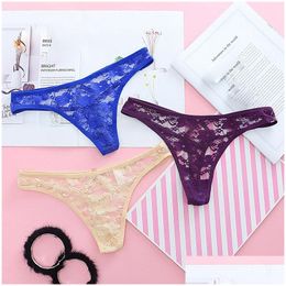 Women'S G-Strings Sexy Lace Floral G Strings Panties See Through Backless Low Rise Briefs Pantis Women Underwear Lingerie Thongs T B Dhnlv