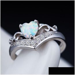 Cluster Rings Opal Diamond Heart Ring Women Wedding Engagement Fashion Jewerly Gift 080354 Drop Delivery Jewellery Dhkqt