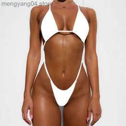 Women's Swimwear Solid Micro Swimsuit Thong One Piece Swimwear Shiny Bathing Suit Strings Monokini Neon Swimming Suit Sexy Swimsuit Mini Bodysuit T230606