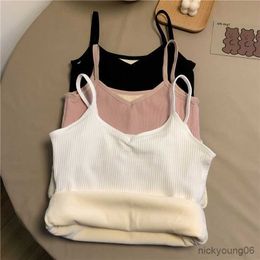 Maternity Intimates Winter Velvet Padded Vest Women Solid Colour Slim Thermal Underwear Camisole Warm Sling Top