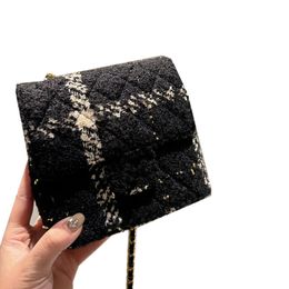 Womens Designer Vintage Tweed Classic Mini Flap Quilted Bags Gold Metal Hardware Matelasse Chain Crossbody Shoulder Handbags Two-tone Colour Cosmetic Purse 15CM