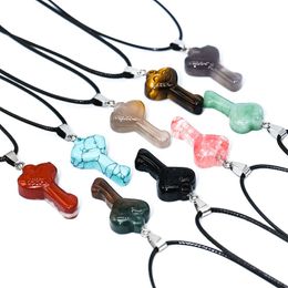 Natural Crystal Agate Stone Heart Key Pendant Necklace for Women Men Colourful Crystal Stone Necklace Healing Yoga Jewellery