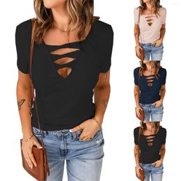 Women's Blouses Sexy Hollow Out V Neck Cotton T Shirts Women Short Sleeve Casual Sport Tee Elegant Female Streetwear Blouse Top Camisas Y