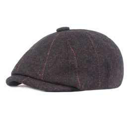 Mens Hats Plaid Newsboy Caps Retro Beret Unisex Classic Stripe Octagonal Cap Autumn Winter Woollen Felt Peaked Painter Cap