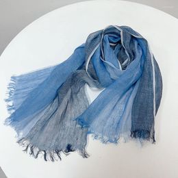Scarves 50x180cm High Quality Linen Scarf Plaid Blue Men's Busines Four Seasons