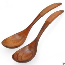 Spoons 18cm Natural Wooden Long Handle Rice Soup Cooking Spoon Large Ladder Pot Tableware Kitchen Accessories