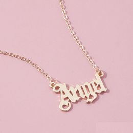 Pendant Necklaces New Fashion Angel Necklace For Women Girls Old English Font Pendants Letter Cute Chain Choker Alloy Statement Jewe Dhgn1