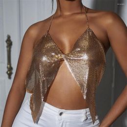 Women's Tanks Women Tie Summer Sexy V-Neck Sparkly Glitter Dancer Costume Party Nightclub Evening Beach Camis Vest Sliver Gold Blue Black