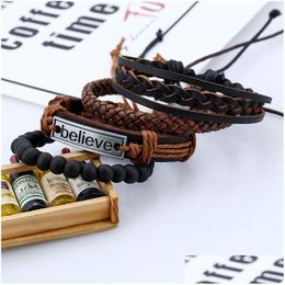 Charm Bracelets Believe Bracelet Adjustable Weave Braid Leather Mtilayer Wristband Banle Cuff Women Mens Will And Sandy Fashion Drop Dhves