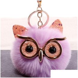 Key Rings Big Eye Owl Fur Ring Gold Bird Keychain Holder Bag Hangs Fashion Jewellery Will And Sandy Red White Black Drop Delivery Dhnf7