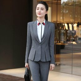 Women's Two Piece Pants IZICFLY Autumn Spring Slim Fashion Women's Suits Office Uniform Style Business Work Wear Black Blazer Set 2