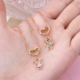 Pendant Necklaces 2pcs/set Family Love Mom Dad Son Daughter Necklace Girl Boy Heart Charm Cubic Zirconia Couple Jewellery Gift