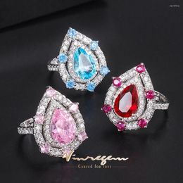 Cluster Rings Vinregem 9 12MM Pear Cut Lab Created Sapphire Ruby Aquamarine Gemstone Luxury Ring For Women Cocktail Fine Jewelry Wholesale