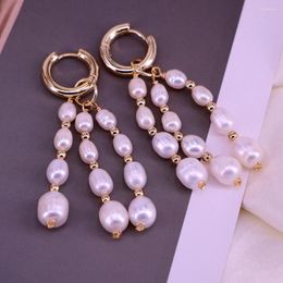 Hoop Earrings 3 Pairs Freshwater Pearl Gold Colour For Women Beads Tassel Drop Korean 2023 Jewellery