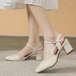 Heels Sandals Pointed Toe Mid Women Chunky Summer Shoes Party Fashion Pumps Slides Dress Sexy Slippers Flip-flops 2024 5
