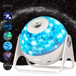 LED Light Sticks Galaxy Projector Night 7 in 1 Projection Star with Aurora Planets 360° Rotating Focusable Lamp 230605