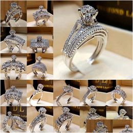 Cluster Rings Crystal Diamond Ring Cubic Zirconia Crown Engagement Wedding Set Wrap Bride Combination Band Fashion Jewelry Will And Dhhep
