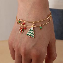Charm Bracelets 2023 Christmas Lovely Oil Dripping Bracelet For Woman Golden Colour Gift Jewellery Snowman Socks Holiday Dress Whole
