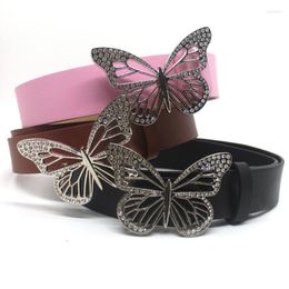 Belts Women's PU Belt Fashion Retro Butterfly Metal Snap Jeans Decorative Loose Rhinestone