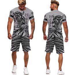 Tracksuits Summer Tiger King Men's T-shirt/Shorts/Set Cool Animal 3D Printing Short Sleeve Couple Sweatshirt Two Piece Set P230605