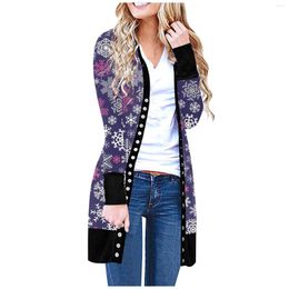 Women's Knits Christmas Ladies Long Cardigan Fashion Sleeve Print Coat Thin Knitted Autumn Jacket Xmas Tops Winter Clothes Women