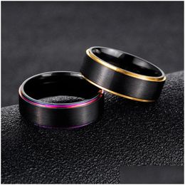 Band Rings Rainbow Gold Side Brush Ring Black Stainless Steel Wedding Fashion Jewellery For Women Men Gift Will And Sandy Drop Delivery Dhzes