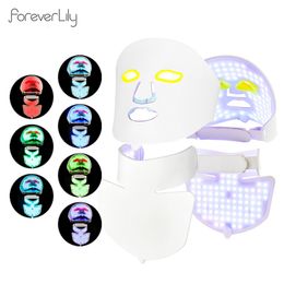 Steamer Face Neck Silicone Mask 7 Colours Pon Beauty Mask Skin Rejuvenation Anti-Wrinkle Ance Treatment Skin Care LED Mask 230605